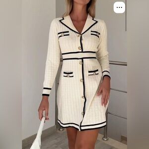 Chic Cream Long Sleeve Dress with Black Accents